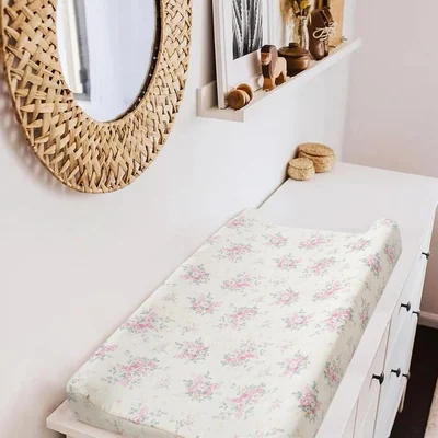 Printed Muslin Changing Pad Cover by Owlowla, Cream and Olive Floral