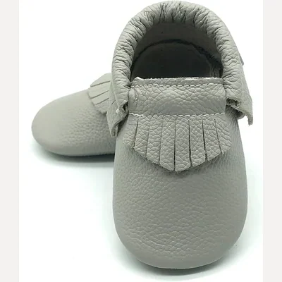 Leather Baby Moccasins by Owlowla, Light Grey