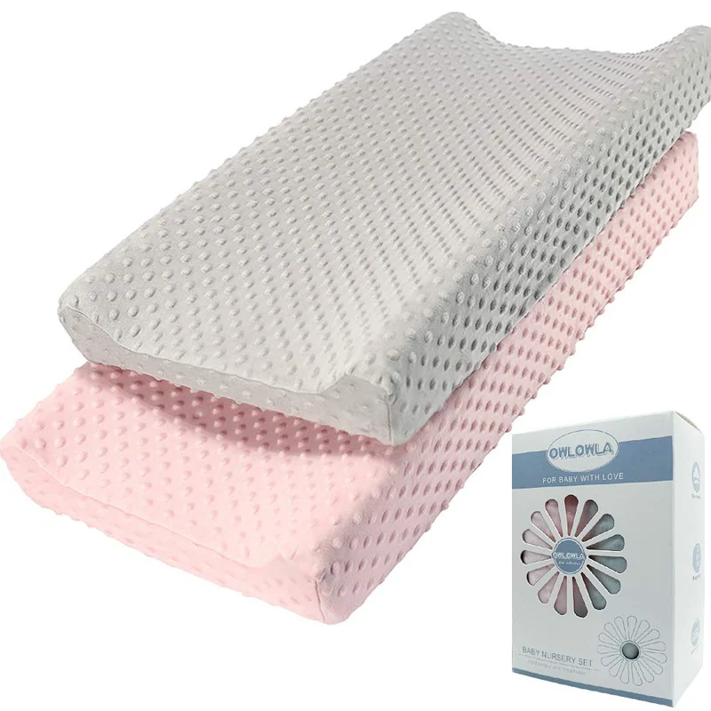 Minky Changing Pad Covers by Owlowla, Minky-grey and Pink
