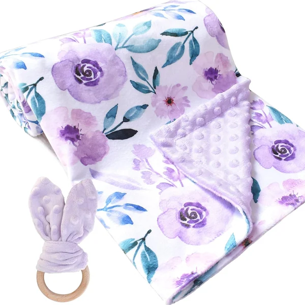Double-Layer Minky Baby Blanket by Owlowla, Purple Floral