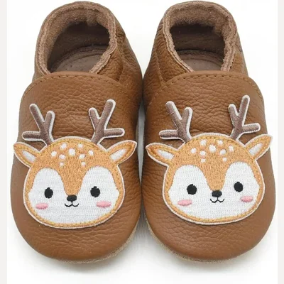 Embroidered Leather Crib Shoes by Owlowla, Deer