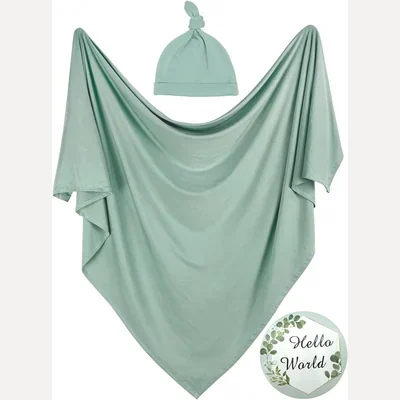Large Swaddle Blanket and Hat Set by Owlowla, Sage
