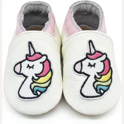 Embroidered Leather Crib Shoes by Owlowla, Unicorn