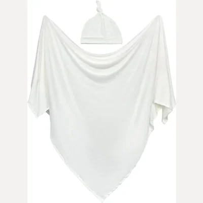 Large Swaddle Blanket and Hat Set by Owlowla, White
