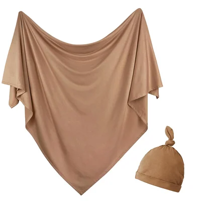 Stretch Knit Newborn Swaddle and Beanie Set by Owlowla, Copper