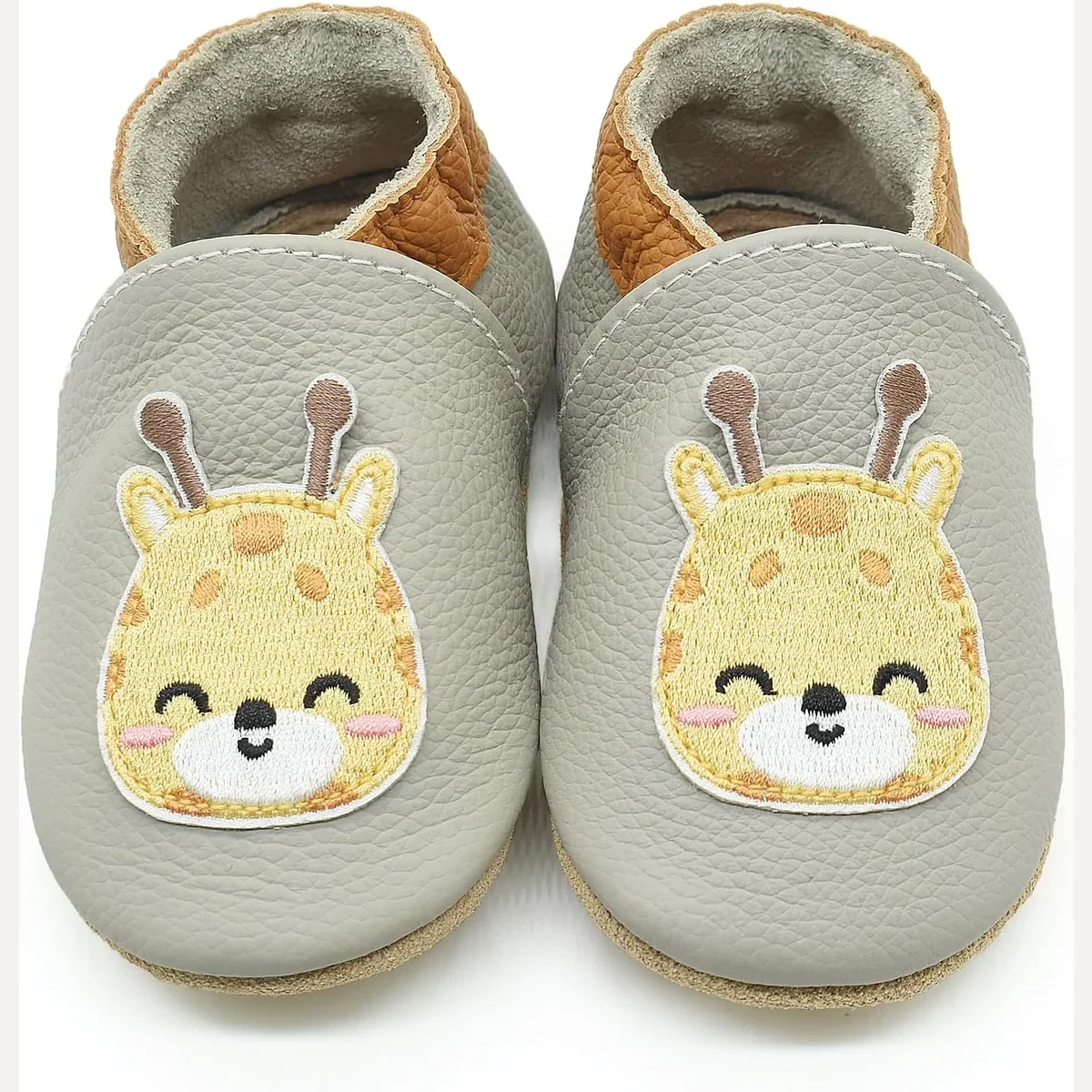 Embroidered Leather Crib Shoes by Owlowla, Giraffe