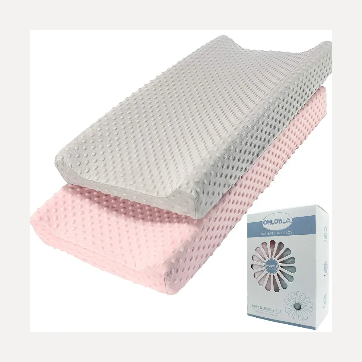 Minky Changing Pad Covers by Owlowla, Minky-grey and Pink
