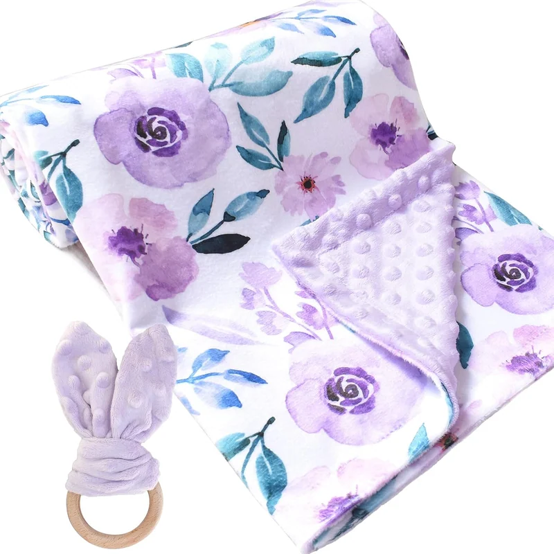 Double-Layer Minky Baby Blanket by Owlowla, Purple Floral